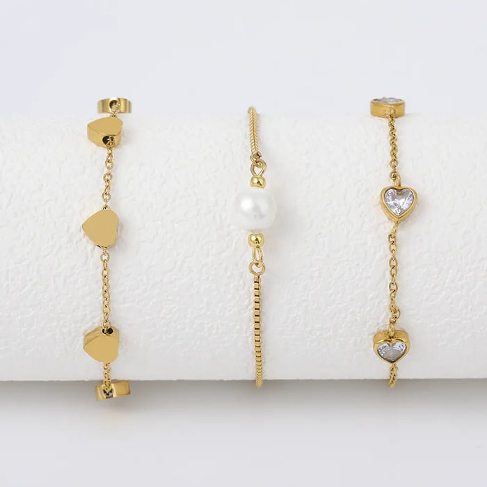 1 Piece Simple Sweet Style Stainless Steel  Gold Color Inlay Artificial Pearl Women's Chain Bracelets 